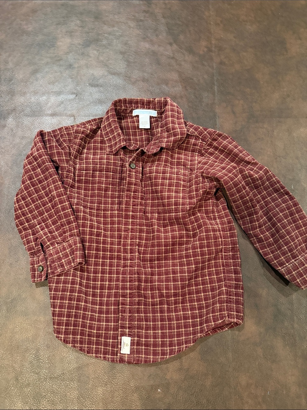 Kids Plaid Button-Up Shirt - Burgundy